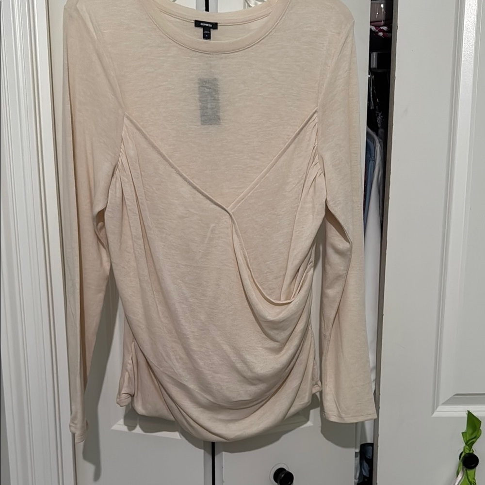 Express Elegant Cream Drape Top
